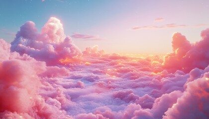 Poster - Pink Fluffy Clouds at Sunset: Dreamy Pastel Sky