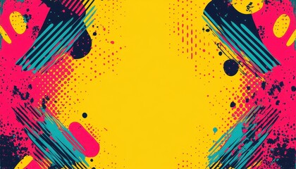 Poster - Vibrant Abstract Background with Pink Teal and Yellow Brushstrokes