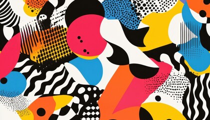 Fototapete - Vibrant Abstract Geometric Pattern with Bold Colors and Pixelated Texture