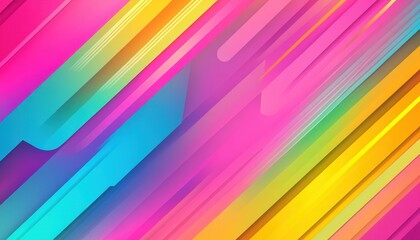 Fototapete - Vibrant Diagonal Abstract Background with Bright Pink Yellow Blue Gradient Stripes