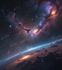 Wall Mural - vast cosmic expanse, swirling nebulae and distant galaxies , interstellar, galaxy