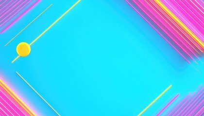 Fototapete - Abstract Bright Cyan Background with Pink and Yellow Neon Stripes