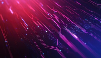 Fototapete - Abstract Circuit Board Background with Glowing Red and Blue Lines