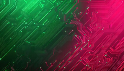 Leinwandbilder - Abstract Circuit Board with Glowing Red and Green Lines