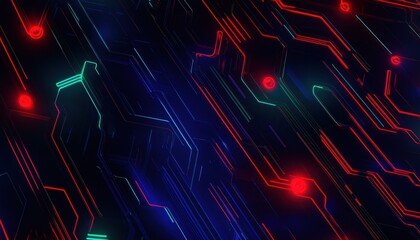 Leinwandbilder - Abstract Digital Background with Glowing Red Blue Green Lines