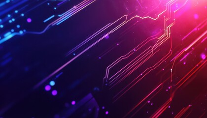 Leinwandbilder - Abstract Digital Circuit Lines Background with Neon Pink Purple and Blue Glowing Effects