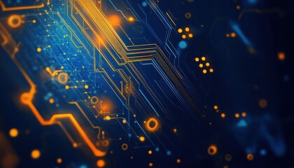 Leinwandbilder - Abstract Digital Circuit Board Background with Glowing Orange and Blue Lines