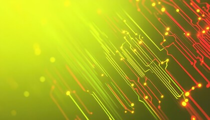Aufkleber - Abstract Glowing Circuit Board Background with Red and Yellow Lines