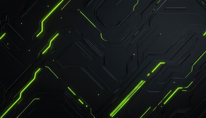 Poster - Abstract Glowing Green Circuit Board Pattern on Dark Background