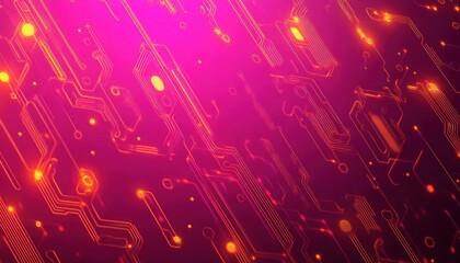Poster - Abstract Glowing Pink and Orange Circuit Board Texture