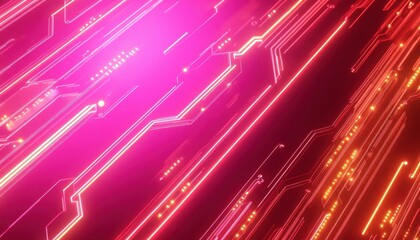 Aufkleber - Abstract Glowing Pink and Orange Circuit Lines Background