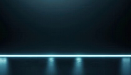 Poster - Dark Blue Reflective Floor with Bright Neon Line and Spotlights