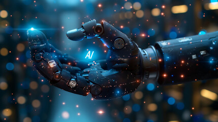 Wall Mural - robot arm digital technology artificial intelligence controls the robot computing system