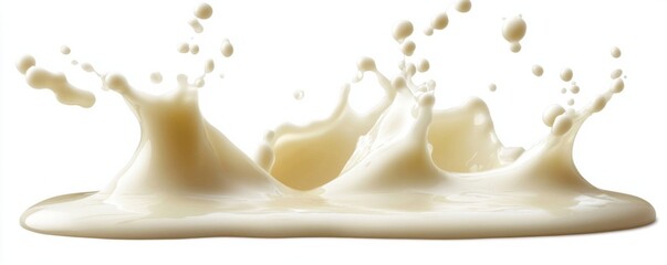Poster - Creamy liquid splash, dynamic movement, isolated on white background, showing texture and fluidity of the substance, perfect for dairy product advertising. : Generative AI