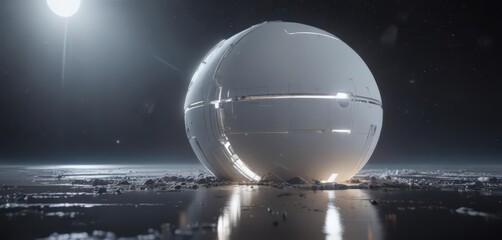 Wall Mural - futuristic vessel circles brilliant white orb distant stars twinkle , space, deep space