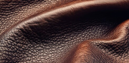 Leinwandbilder - Close-up view of rich, brown textured leather, showing its natural grain and subtle folds.  The image highlights the luxurious feel and quality of the material. : Generative AI