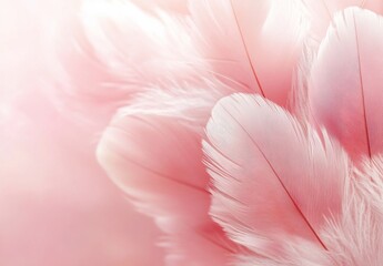 Fototapete - Soft, delicate pink feathers create a gentle, romantic background, ideal for feminine designs or wedding invitations. The subtle lighting enhances the texture and airy feel. : Generative AI