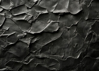 Poster - Dark, textured surface resembling cracked, black clay or stone, ideal for backgrounds or design elements.  The image offers a dramatic, high-contrast aesthetic. : Generative AI