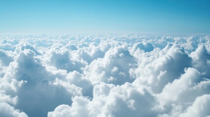 Poster - A breathtaking aerial view reveals a boundless expanse of fluffy cumulus clouds beneath a vibrant, clear blue sky, creating a serene and peaceful atmosphere. : Generative AI