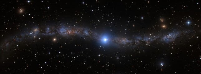Poster - A mesmerizing view of a distant galaxy, its bluish light contrasting against the dark expanse of space, dotted with countless twinkling stars of varying brightness and color. : Generative AI