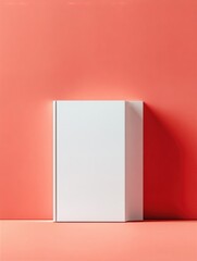 Aufkleber - A blank, white book cover stands upright against a coral-colored wall, offering a clean, minimalist aesthetic perfect for design mockups or presentations. : Generative AI