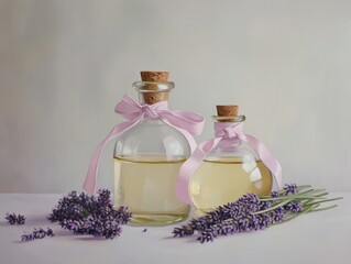 Aufkleber - Serene Still Life with Lavender Essential Oils and Soft Pastel Hues