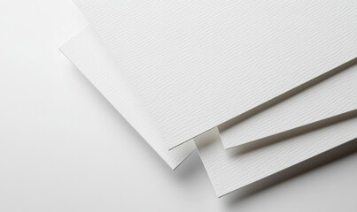 Poster - Three sheets of textured white paper are stacked at an angle, creating a minimalist and elegant composition ideal for design projects or branding materials. : Generative AI