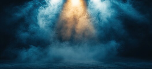 Poster - Dramatic smoky scene with blue and amber lighting illuminating a dark, textured ground, perfect for mysterious or atmospheric backgrounds. : Generative AI