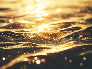 Fototapete - Golden Hour Water: Shimmering waves reflecting sunlight, creating a luxurious, sparkling texture. Ideal for backgrounds, luxury branding, and elegant designs. : Generative AI