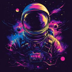 Wall Mural - vivid astronaut in cosmos illustration for science, imagination, cosmic exploration promotion