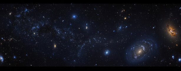 Poster - A breathtaking panoramic view of the cosmos reveals a multitude of galaxies, swirling nebulae, and countless stars, showcasing the vastness and beauty of the universe. : Generative AI