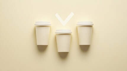 Poster - Three White Paper Coffee Cups on Beige Background