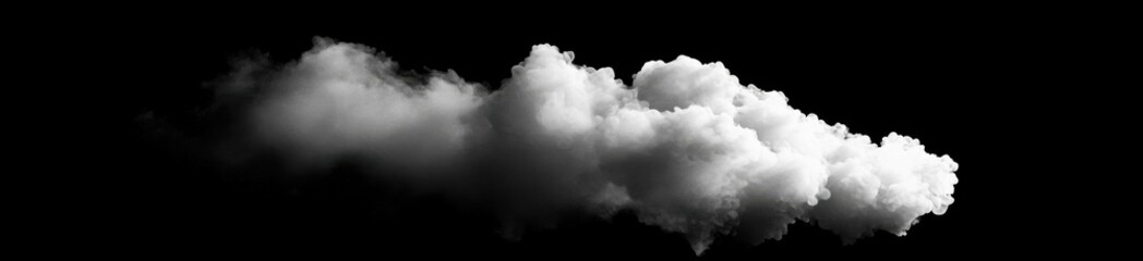 Poster - Dramatic monochrome image of a large, fluffy cloud formation against a stark black background, ideal for design projects needing a powerful, atmospheric element. : Generative AI