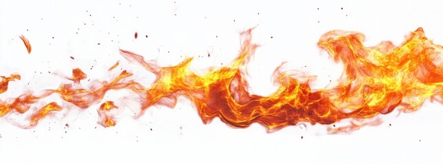 Aufkleber - Abstract fiery stream, orange and yellow flames flowing across white background, dynamic energy, intense heat, burning, combustion, fire texture, hot, bright, vibrant, fiery trail, iso : Generative AI