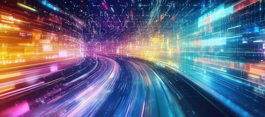 Fototapete - Vibrant Cityscape at Night Dynamic Light Streaks and Motion Blur