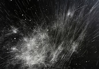 Fototapete - Abstract monochrome texture with white scratches and splatters on a black background, resembling a distressed surface or cosmic dust. : Generative AI