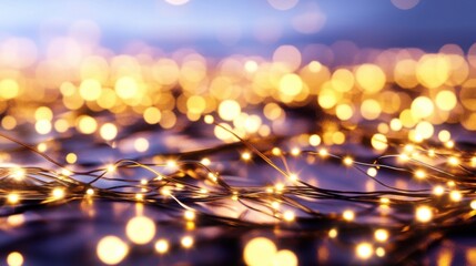 Aufkleber - Warm, golden fairy lights elegantly arranged on a dark, reflective surface, creating a magical, festive ambiance perfect for holiday or celebratory designs. : Generative AI