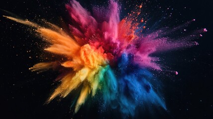 Aufkleber - Vibrant rainbow powder explosion against a black background, showcasing a dynamic burst of color and texture, ideal for design projects needing a bold and energetic visual element. : Generative AI
