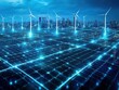 © isolatedgenerativeai - Dynamic glowing grids symbolizing the integration of renewable energy in the tech sector with AI assistance