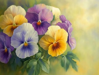Aufkleber - Vibrant Pansies Bouquet Closeup Soft Light Painting