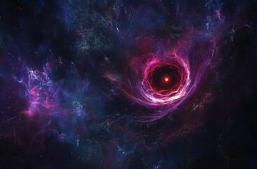 Poster - Vibrant Purple Pink Nebula with Central Red Core in Dark Space