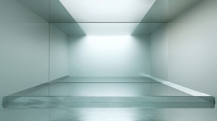 Leinwandbilder - Minimalist interior design: a serene, light-filled glass platform in a pale green room, offering a clean and modern aesthetic. : Generative AI