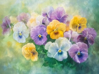 Aufkleber - Watercolor Painting of Purple Yellow and White Pansies