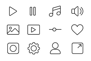 Wall Mural - creative collection of vector icons representing multimedia controls, interaction elements, and soci