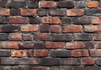 Aufkleber - A detailed image of an aged brick wall, showcasing a variety of dark and reddish-brown hues, with visible mortar between each brick, creating a rustic texture. : Generative AI