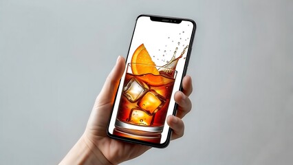 hand holding phone with glass wallpaper