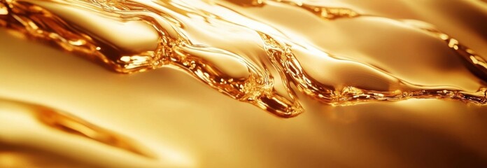 Poster - Abstract image of flowing golden liquid, resembling molten gold or honey, with shimmering highlights and deep, rich color variations.  The texture is smooth yet dynamic, suggesting mov : Generative AI