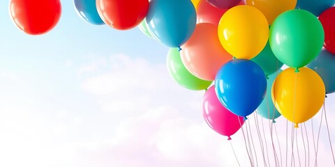 Wall Mural - Vibrant colorful balloons floating against a pastel backdrop , cheerful, sparkles