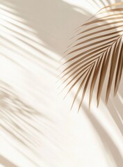 Aufkleber - Dried palm frond casts delicate shadows on a beige wall, creating a minimalist and serene aesthetic.  Perfect for summer, tropical, or spa-themed designs. : Generative AI