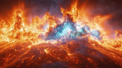 Wall Mural - Fiery cosmic nebulae display in space.